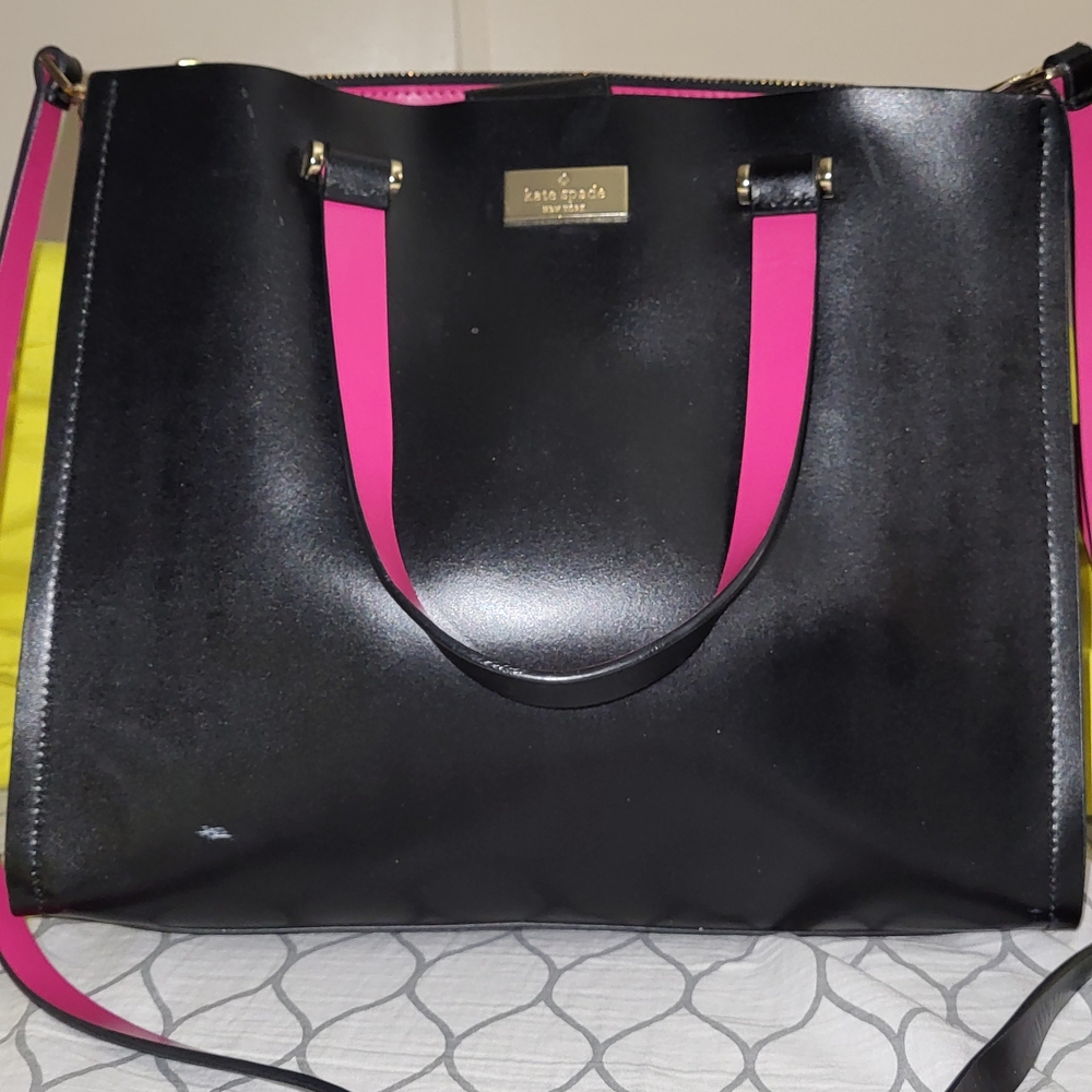 Kate Spade Black and Pink Tote With Black And Pink Crossbody Strap.